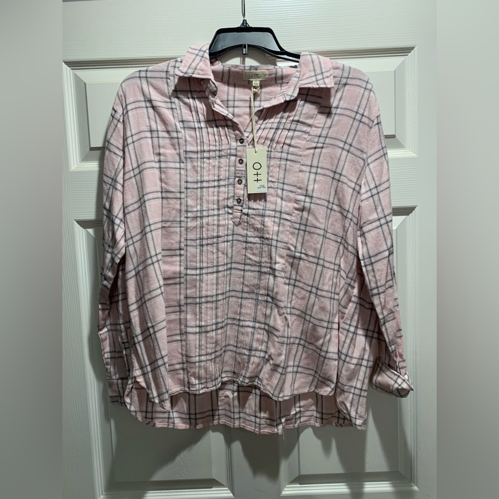 OTTO Pink Plaid Button-Front Long-Sleeve Shirt